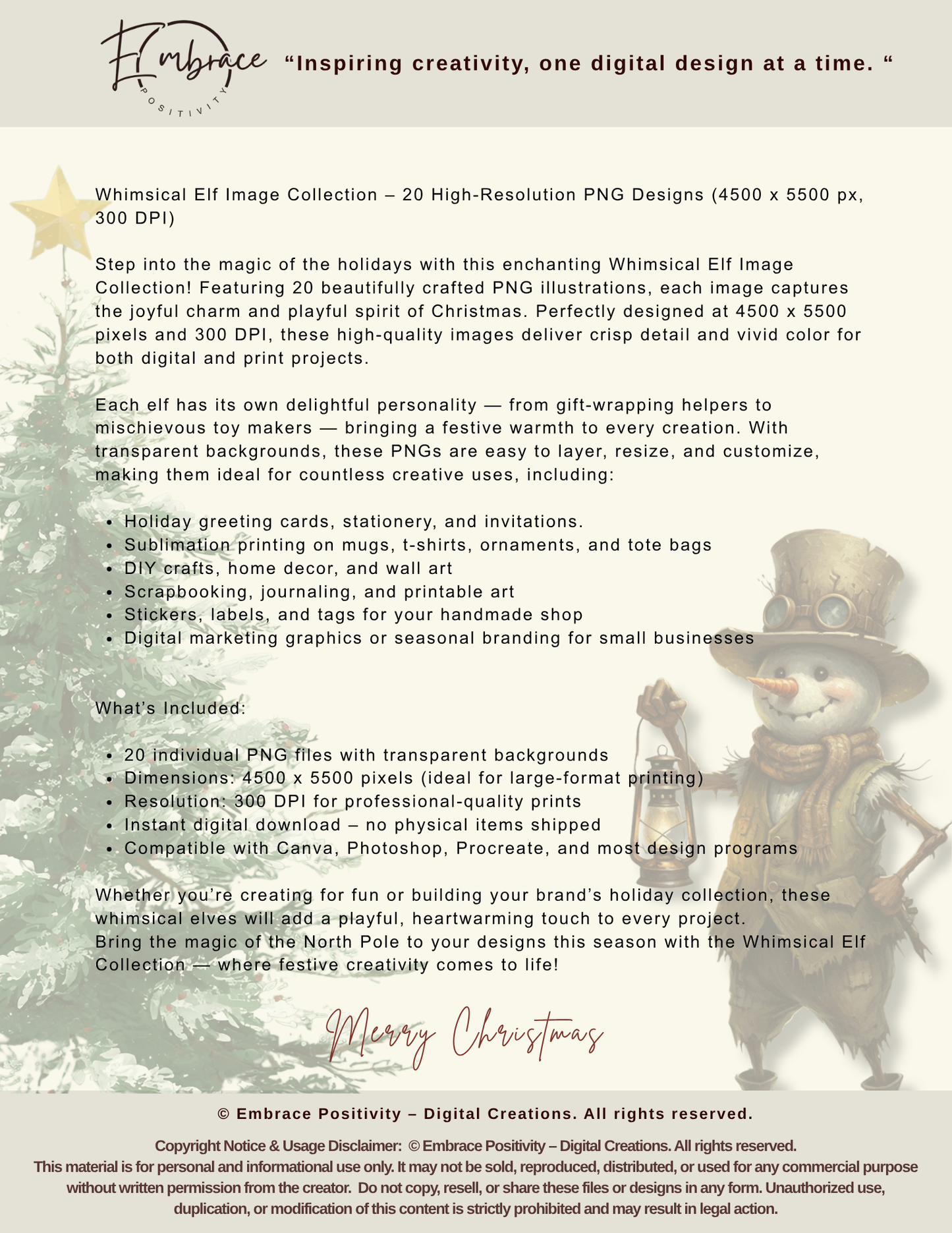 Whimsical Elf Image Collection featuring 20 high-resolution PNG designs (4500 x 5500 px, 300 DPI) with playful Christmas elf illustrations for digital crafts.