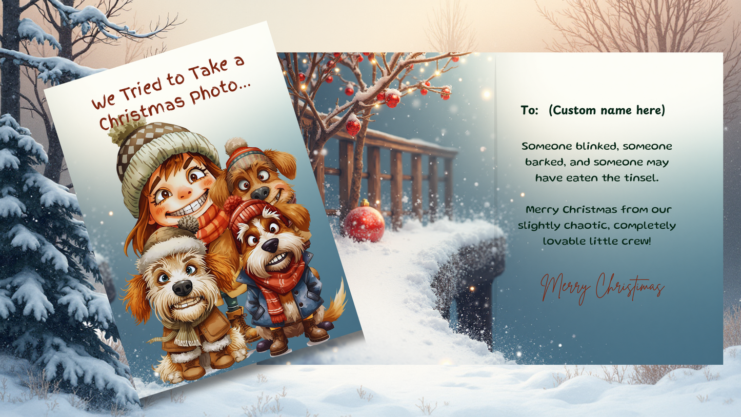 Customizable Whimsical Christmas Card Set of 12 | Rustic Holiday Cards | Digital Download