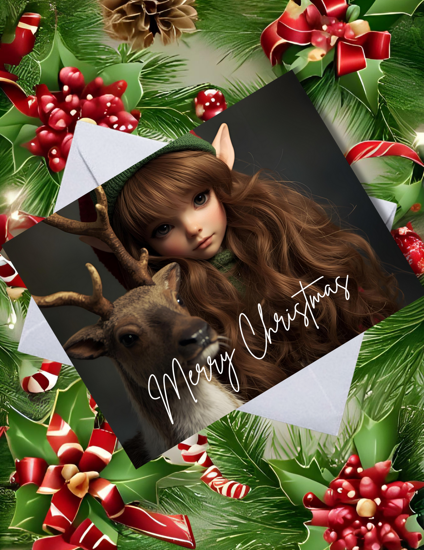 Whimsical Pack of 10 Personalized Greeting Cards – Just a Girl and Her Reindeer - Merry Christmas