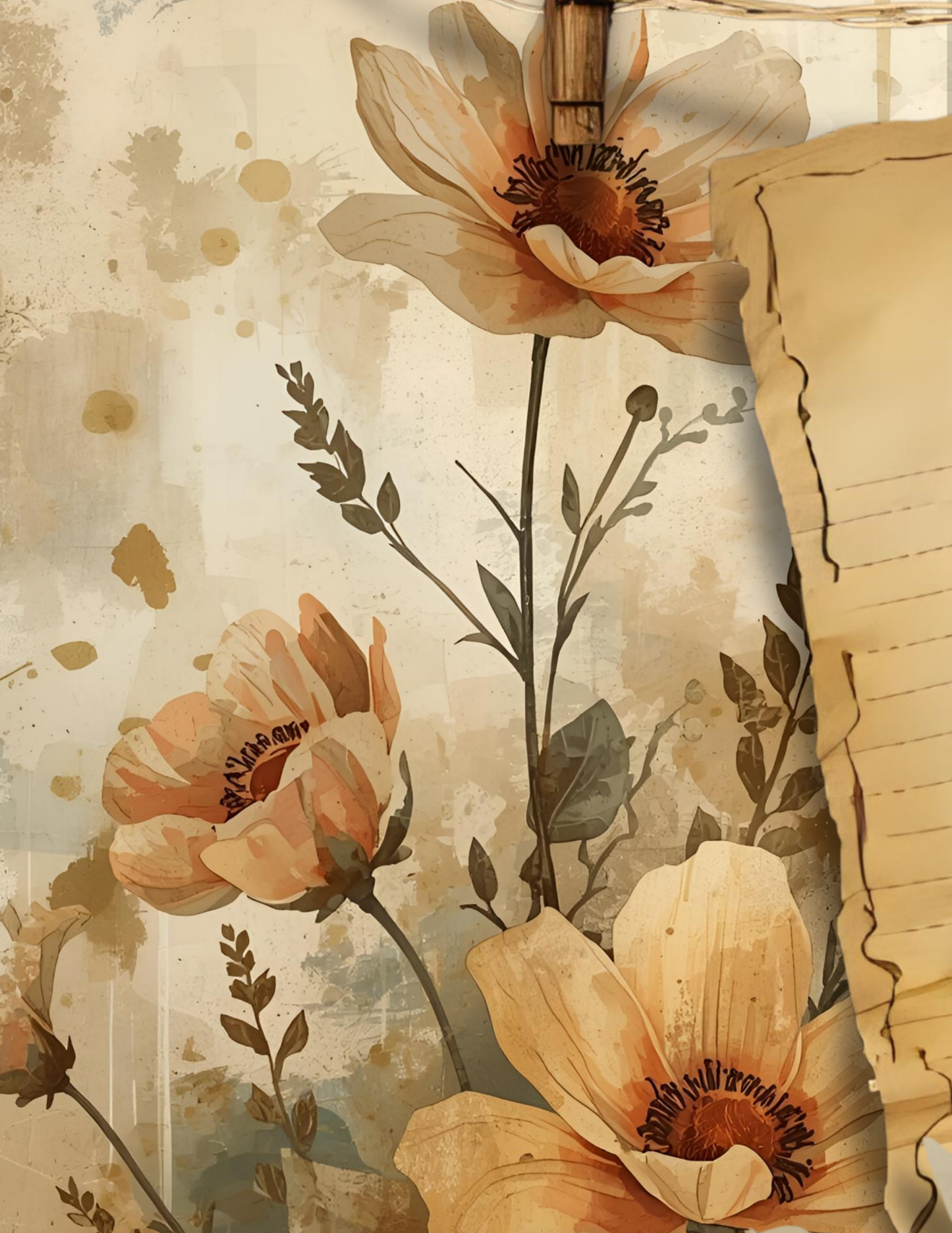 Rustic Junk Journal -Weathered Vintage Pages- Earthtone Writing Notebook- Antique Style Diary- Botanical Floral Journal - 220 Pages 8.5 X 11