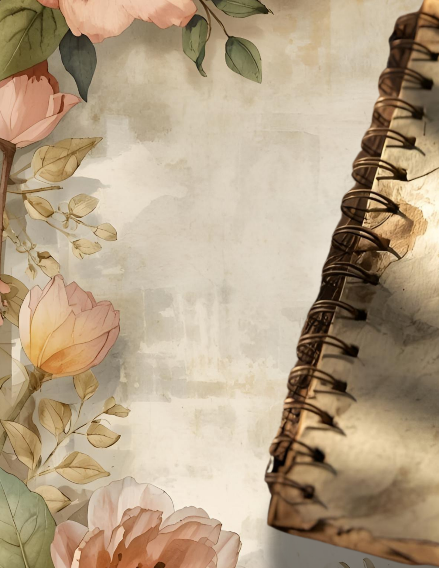 Rustic Junk Journal -Weathered Vintage Pages- Earthtone Writing Notebook- Antique Style Diary- Botanical Floral Journal - 220 Pages 8.5 X 11