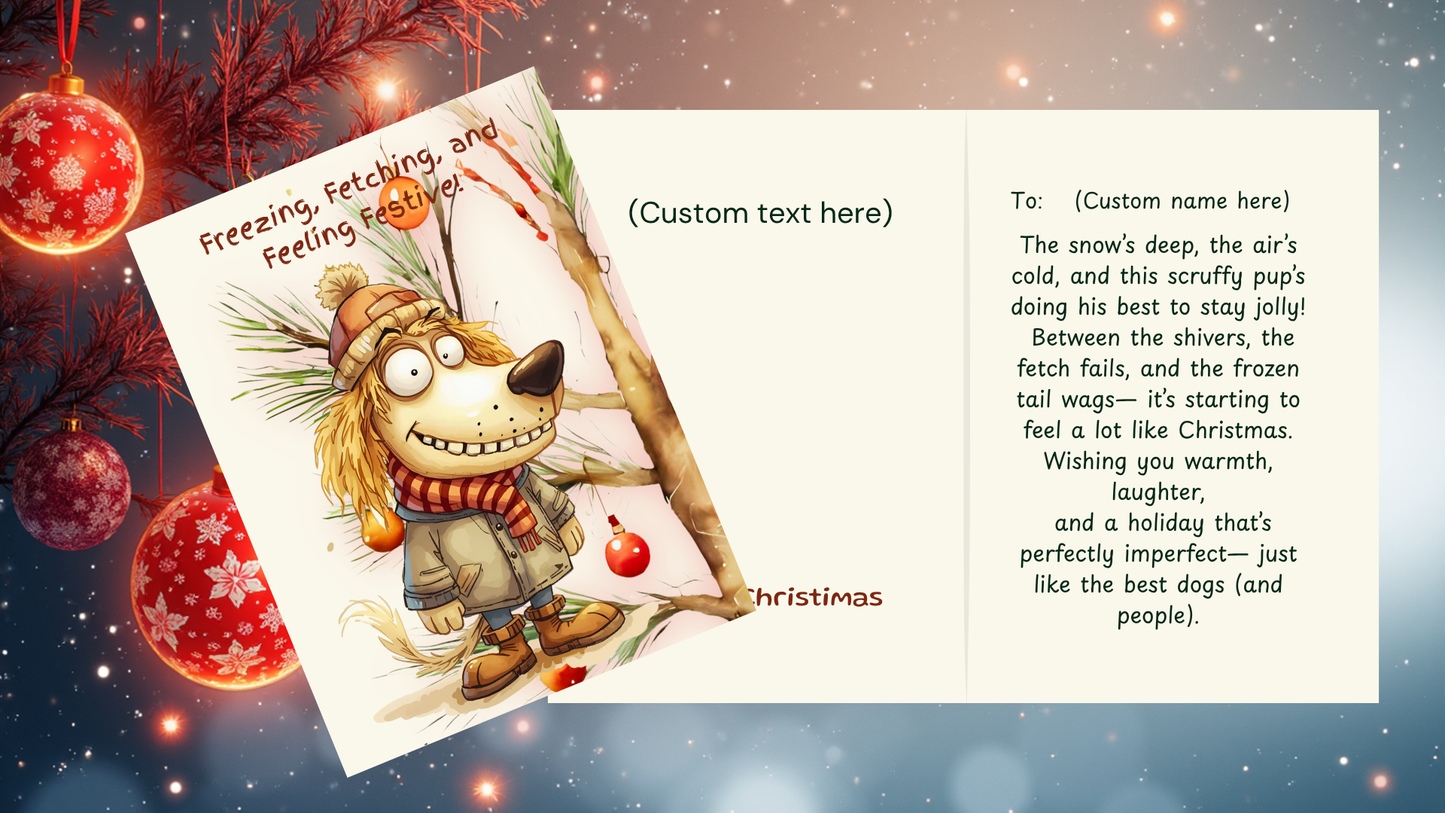Whimsical Dog Christmas Cards | Funny Holiday Set 7 | 5x7 Vertical Templates | Printable Digital Card Designs