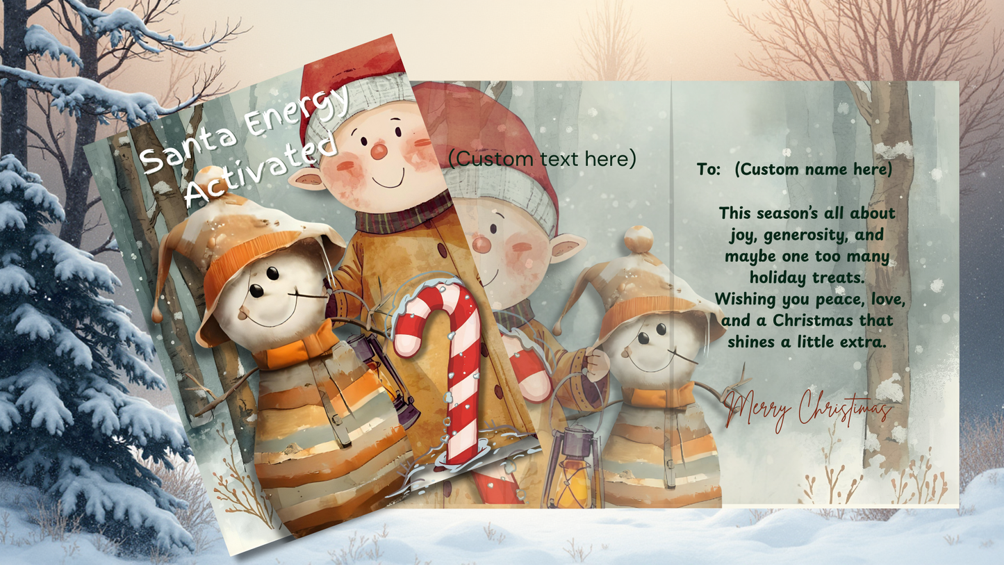 Customizable Whimsical Christmas Card Set of 12 | Rustic Holiday Cards | Digital Download