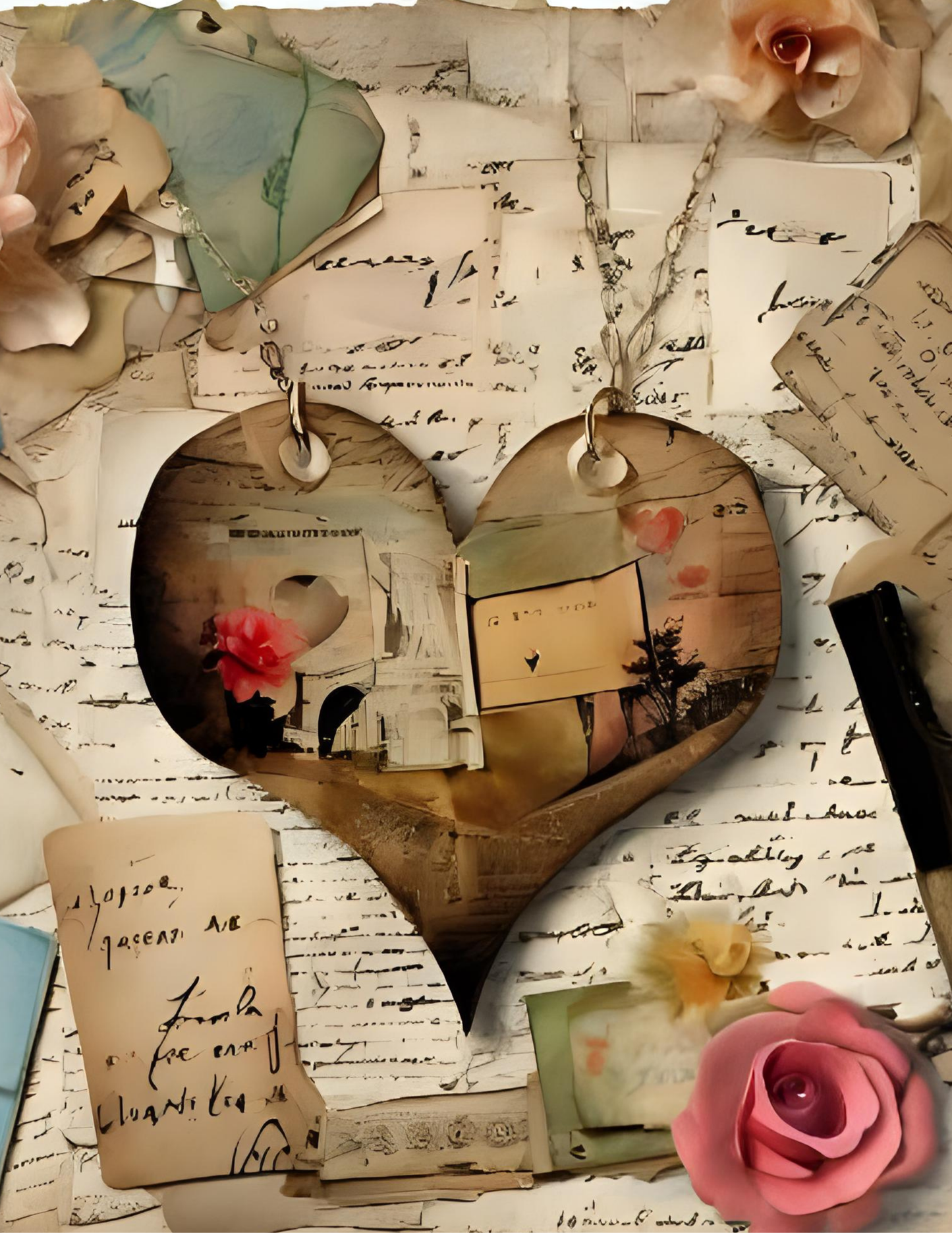 Printable Junk Journal Kit – 65 Pages Nostalgic Love Collage | Vintage Ephemera Tags & Pockets | Digital Download