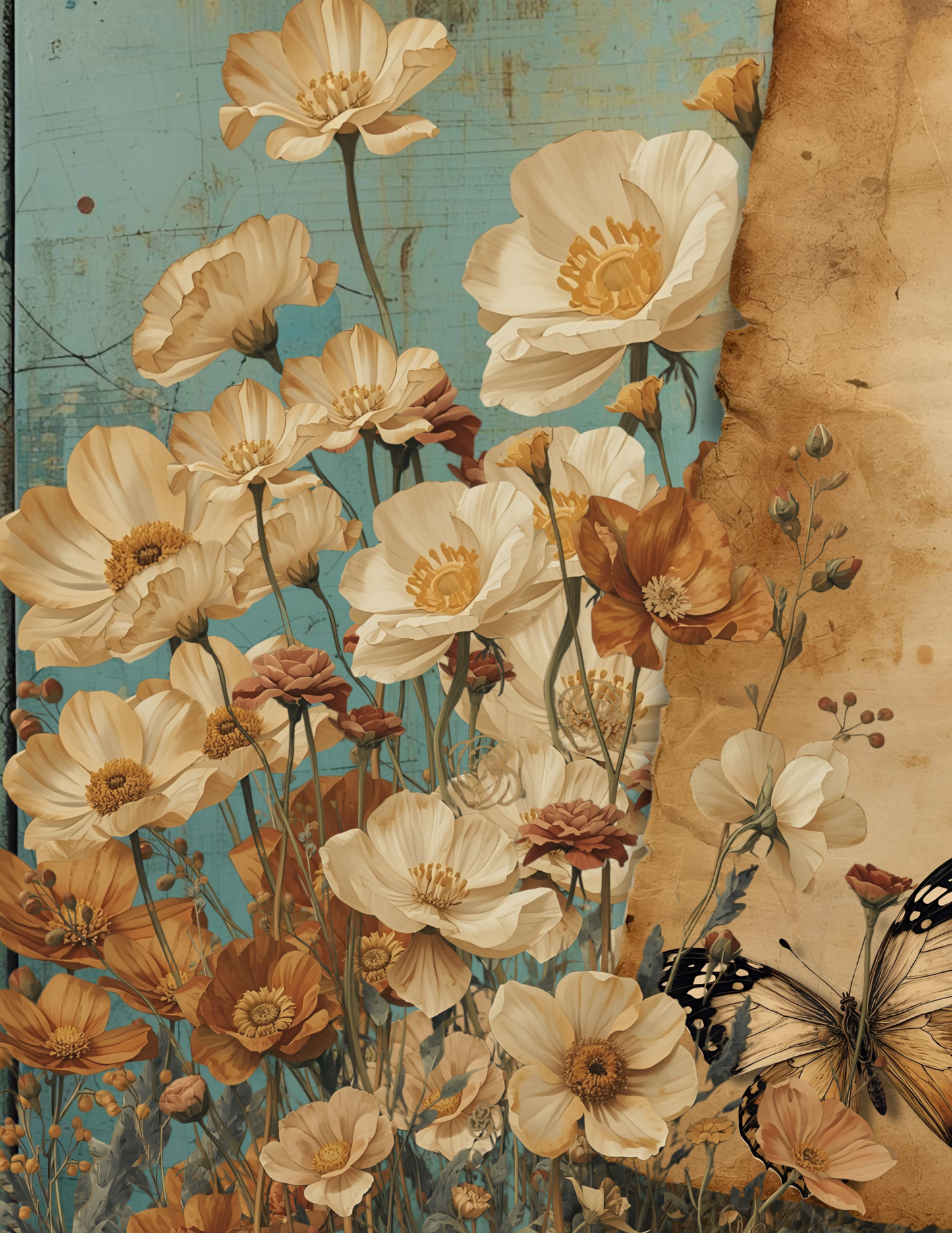 Rustic Junk Journal -Weathered Vintage Pages- Earthtone Writing Notebook- Antique Style Diary- Botanical Floral Journal - 220 Pages 8.5 X 11