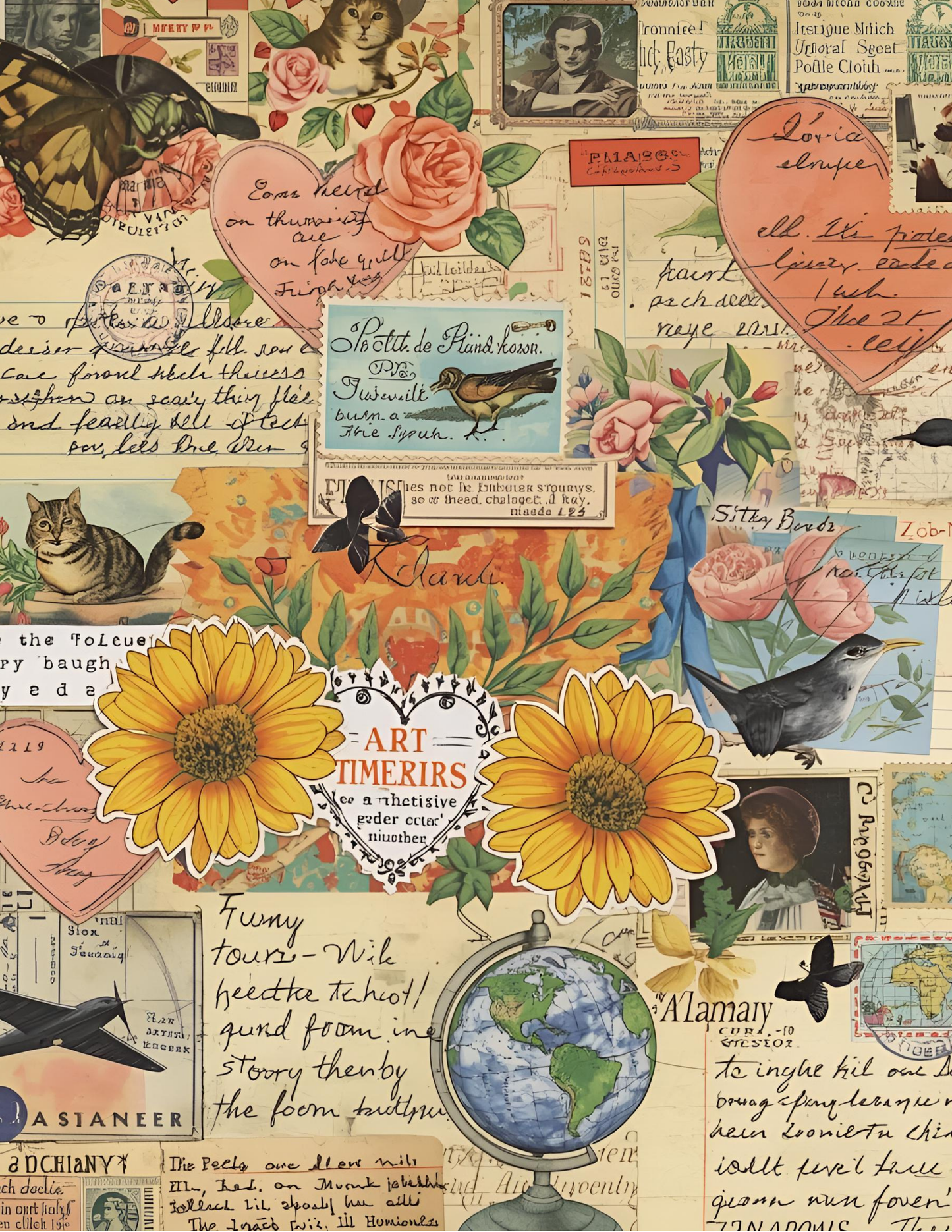 Printable Junk Journal Kit – 65 Pages Nostalgic Love Collage | Vintage Ephemera Tags & Pockets | Digital Download