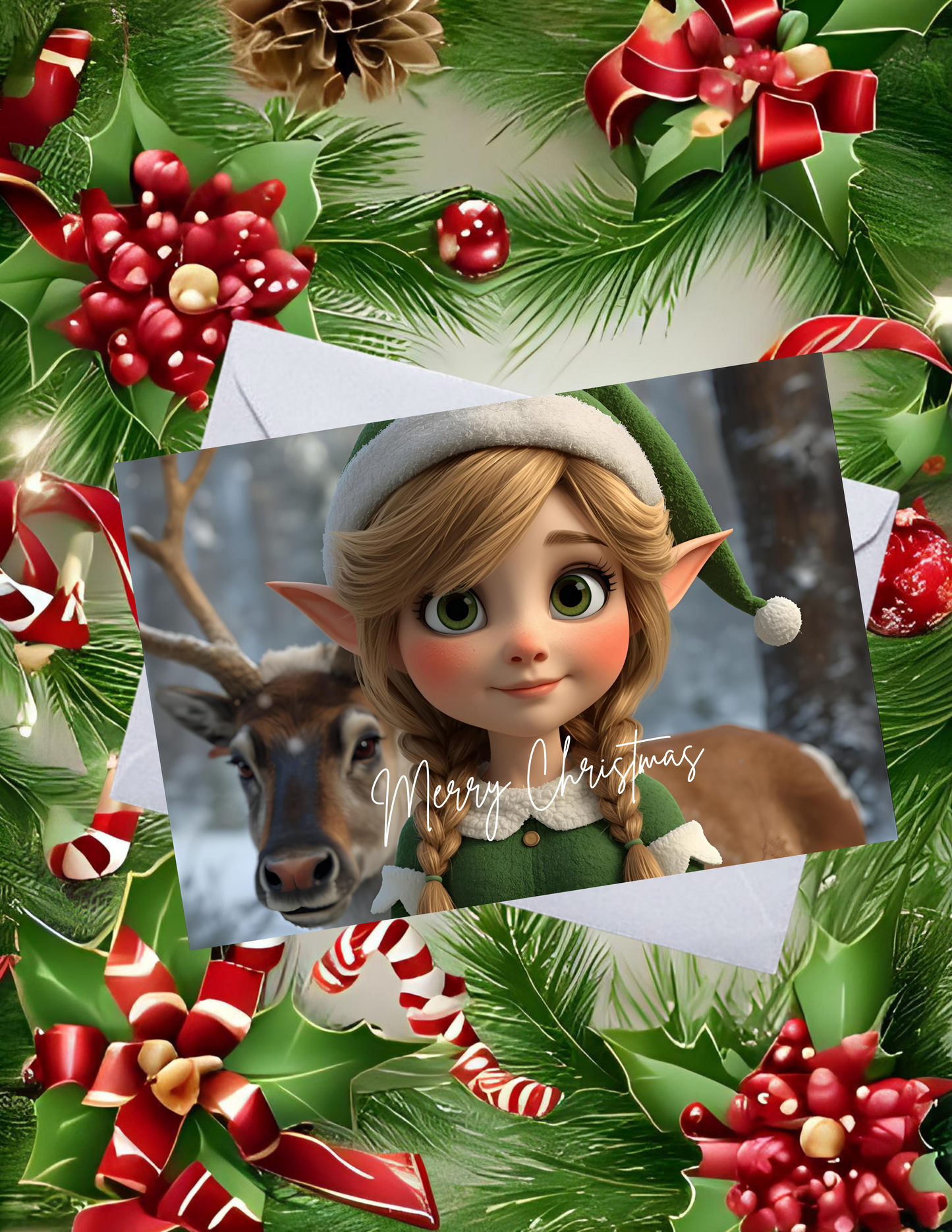 Whimsical Pack of 10 Personalized Greeting Cards – Just a Girl and Her Reindeer - Merry Christmas