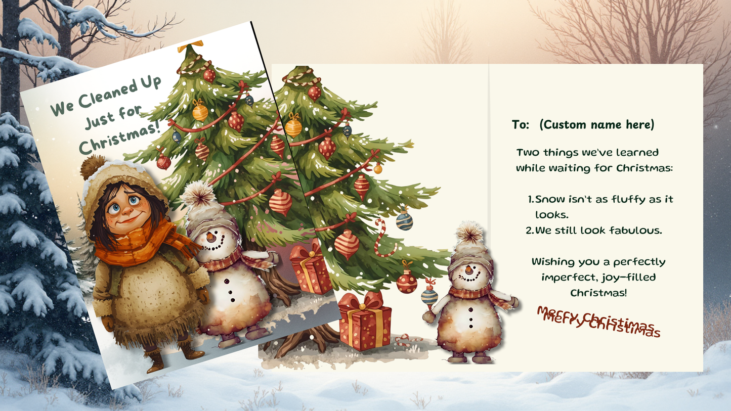 Customizable Whimsical Christmas Card Set of 12 | Rustic Holiday Cards | Digital Download