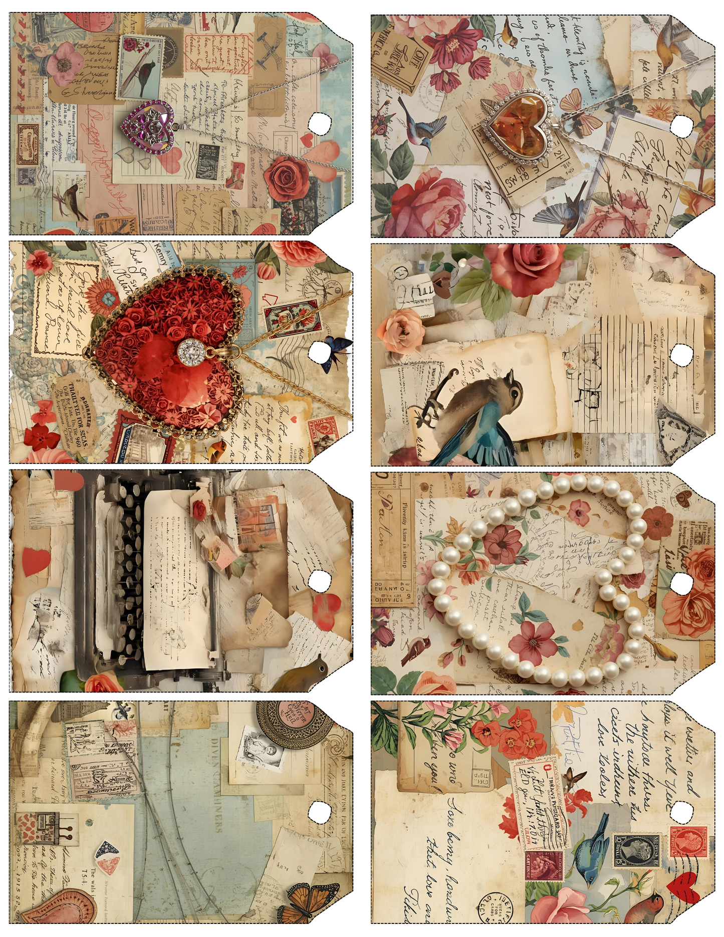Printable Junk Journal Kit – 65 Pages Nostalgic Love Collage | Vintage Ephemera Tags & Pockets | Digital Download