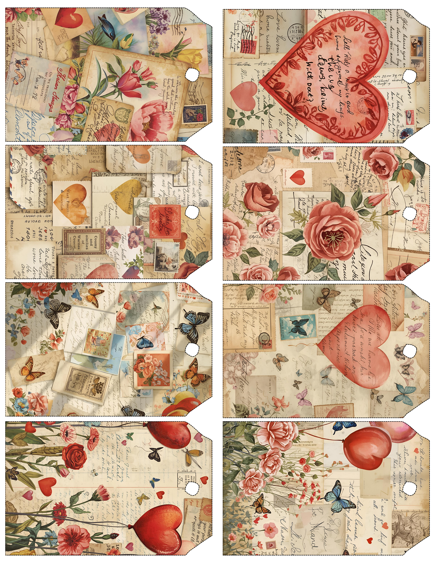Printable Junk Journal Kit – 65 Pages Nostalgic Love Collage | Vintage Ephemera Tags & Pockets | Digital Download