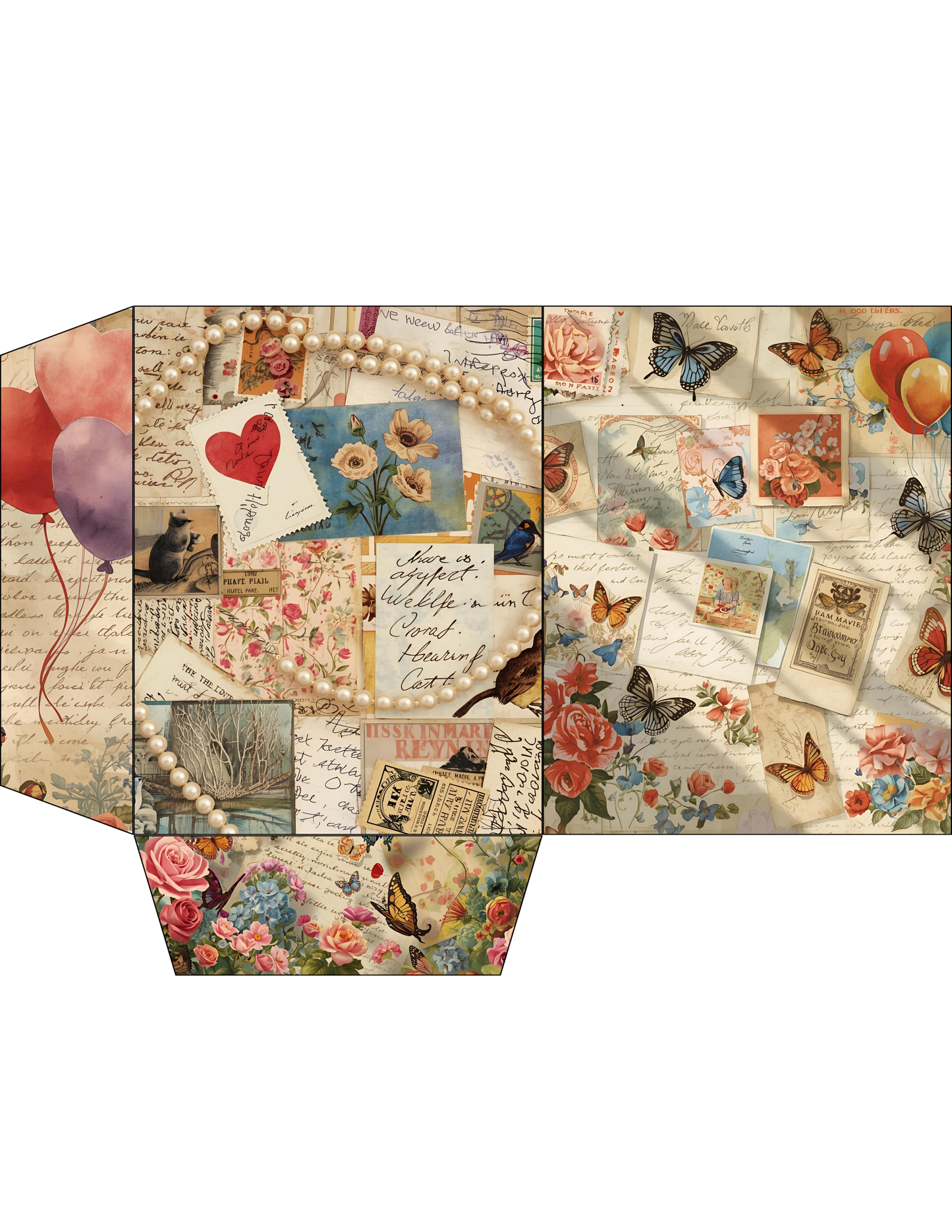 Printable Junk Journal Kit – 65 Pages Nostalgic Love Collage | Vintage Ephemera Tags & Pockets | Digital Download
