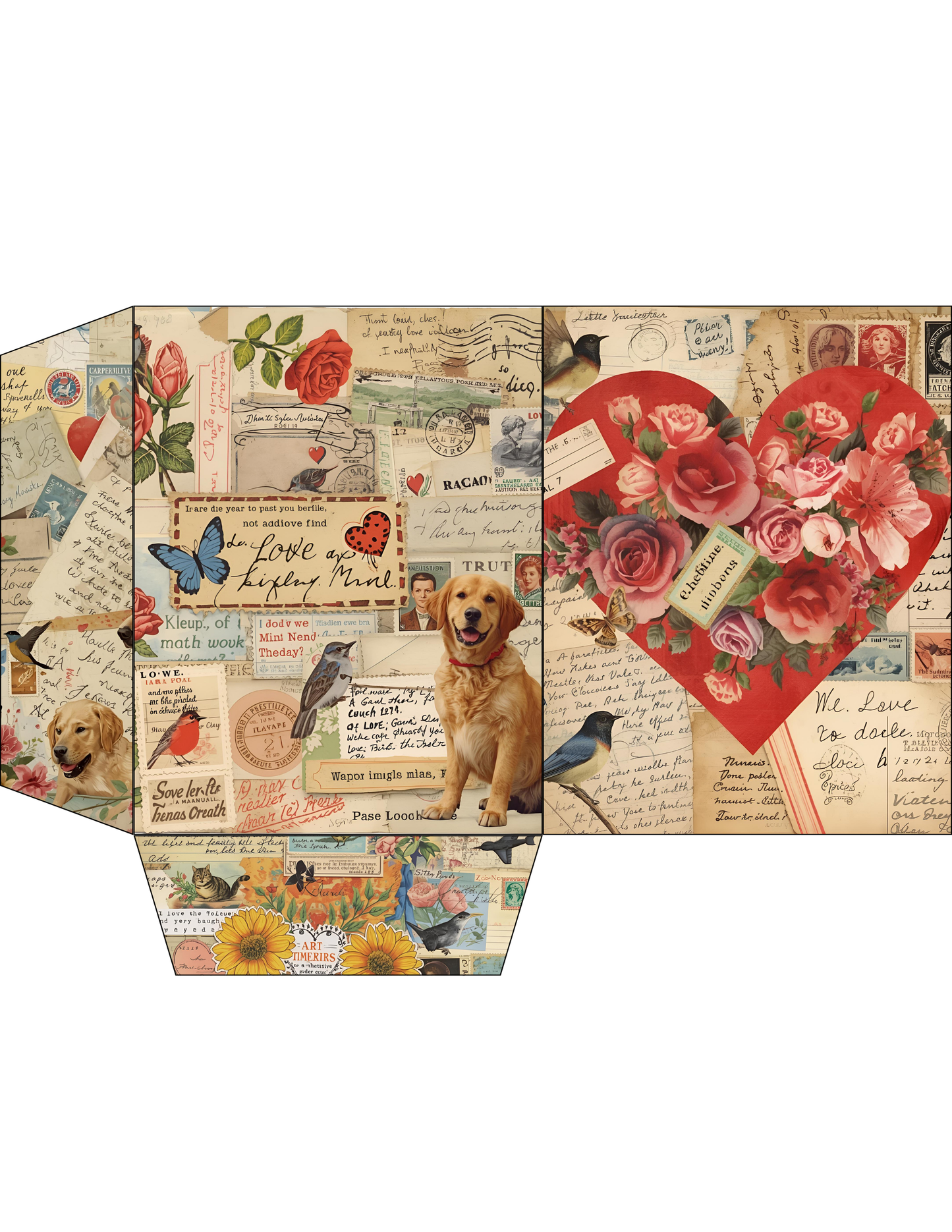 Printable Junk Journal Kit – 65 Pages Nostalgic Love Collage | Vintage Ephemera Tags & Pockets | Digital Download