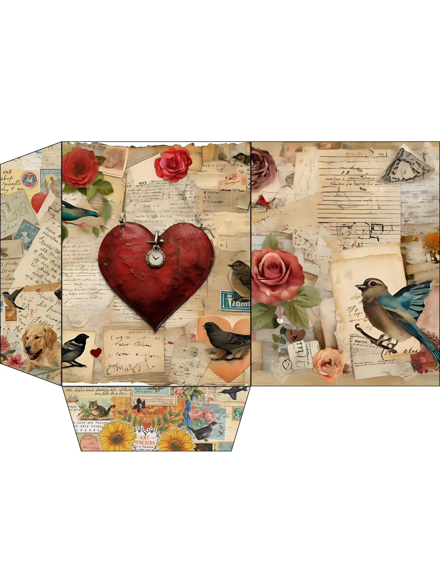 Printable Junk Journal Kit – 65 Pages Nostalgic Love Collage | Vintage Ephemera Tags & Pockets | Digital Download