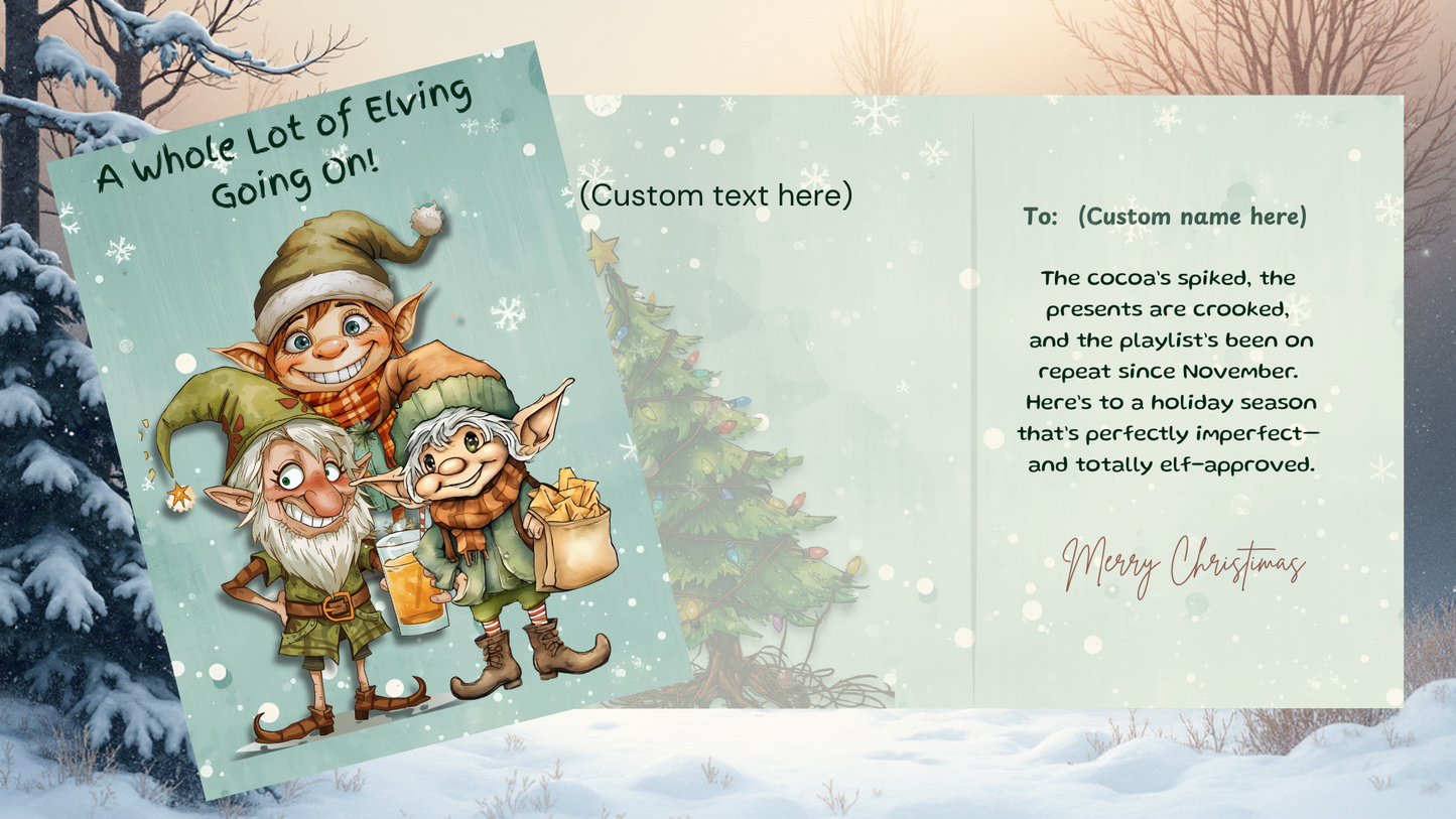Customizable Whimsical Christmas Card Set of 12 | Rustic Holiday Cards | Digital Download