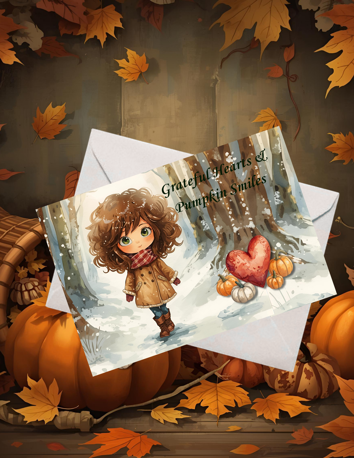 Grateful Hearts & Pumpkin Smiles - Personalized Thanksgiving Greeting Cards - (1, 10, 30, and 50pcs)