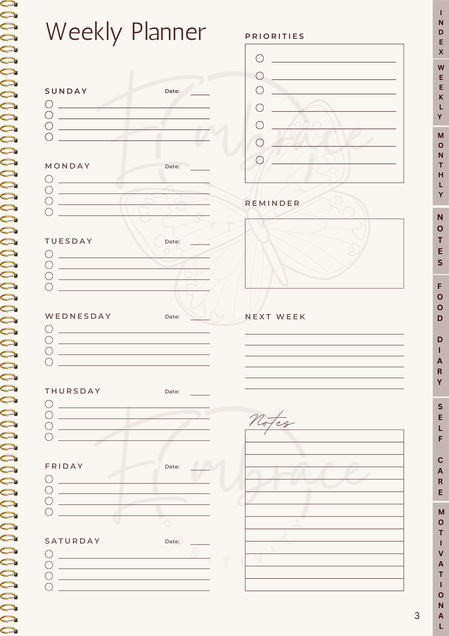 Thrive and Shine Digital Planner. Downloadable, Weekly, Monthly, Daily Planning and Self Care Journal, Food Diary, Wellness & Motivation PDF.