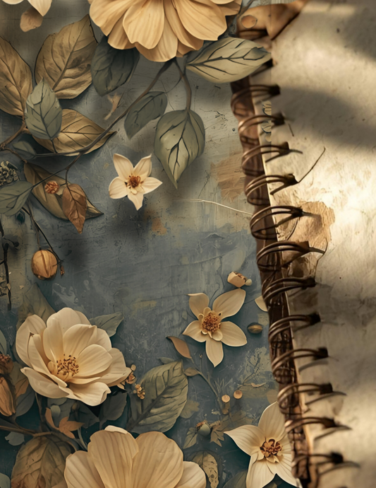 Rustic Junk Journal -Weathered Vintage Pages- Earthtone Writing Notebook- Antique Style Diary- Botanical Floral Journal - 220 Pages 8.5 X 11