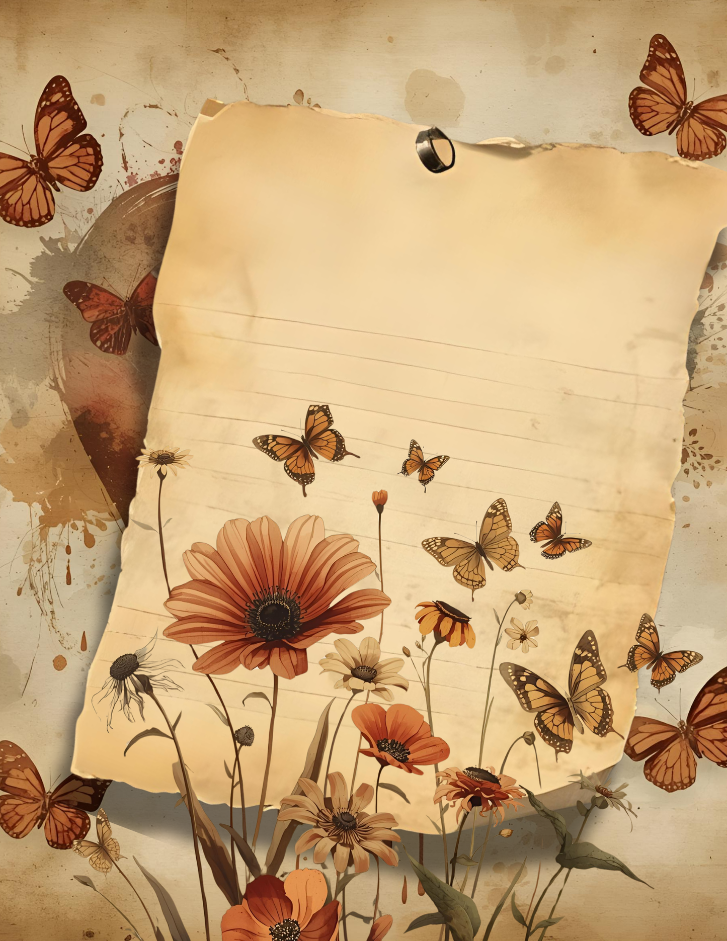 Rustic Junk Journal -Weathered Vintage Pages- Earthtone Writing Notebook- Antique Style Diary- Botanical Floral Journal - 220 Pages 8.5 X 11
