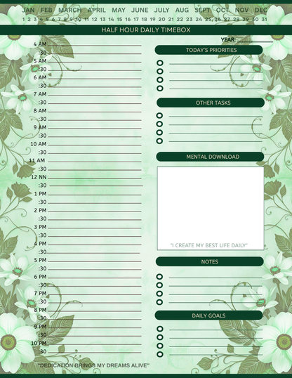 Half Hour Daily Planner - Template Pages Only