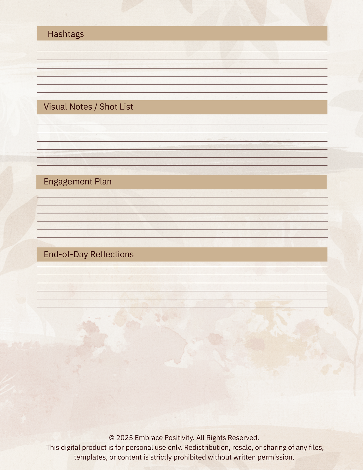 The Embrace Positivity Content Creator Planner - Digital Marketing Content Planner Set — Daily, Weekly & Monthly | Canva-Ready