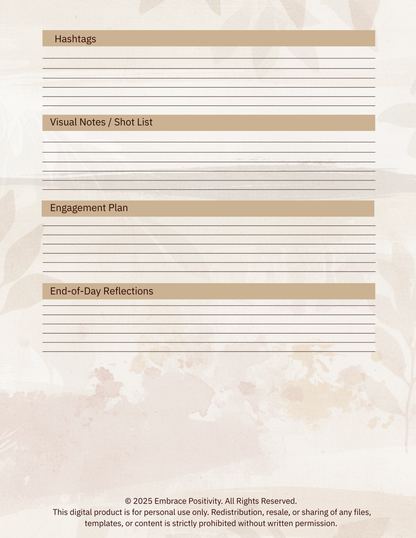 The Embrace Positivity Content Creator Planner - Digital Marketing Content Planner Set — Daily, Weekly & Monthly | Canva-Ready