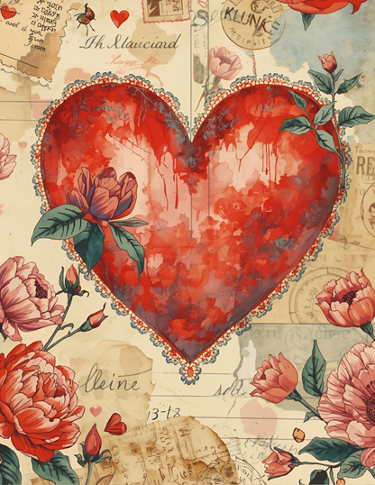 Printable Junk Journal Kit – 65 Pages Nostalgic Love Collage | Vintage Ephemera Tags & Pockets | Digital Download