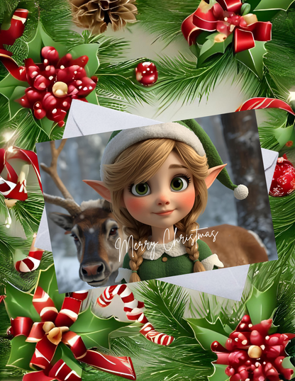 Whimsical Pack of 10 Personalized Greeting Cards – Just a Girl and Her Reindeer - Merry Christmas
