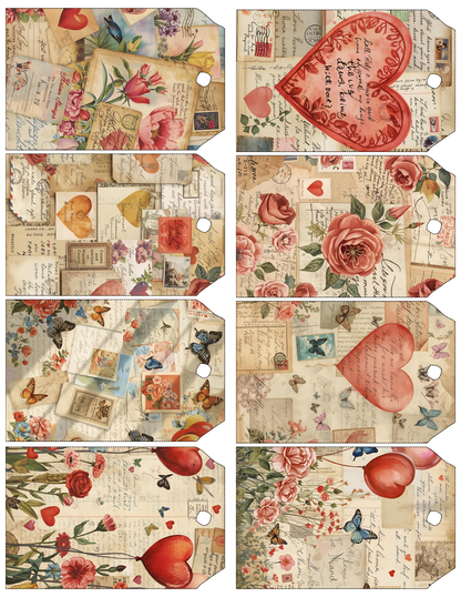 Printable Junk Journal Kit – 65 Pages Nostalgic Love Collage | Vintage Ephemera Tags & Pockets | Digital Download