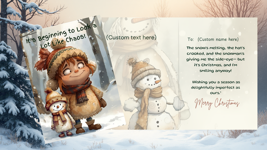Customizable Whimsical Christmas Card Set of 12 | Rustic Holiday Cards | Digital Download