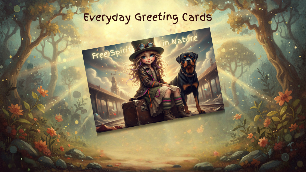 Digital Whymsical - Vagbon girl - Greeting Cards - Personnel use