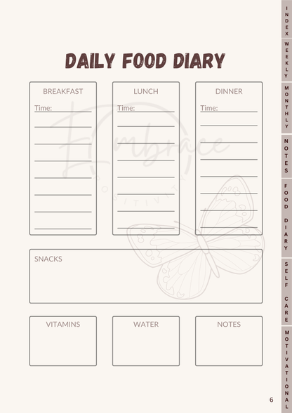 Thrive and Shine Digital Planner. Downloadable, Weekly, Monthly, Daily Planning and Self Care Journal, Food Diary, Wellness & Motivation PDF.