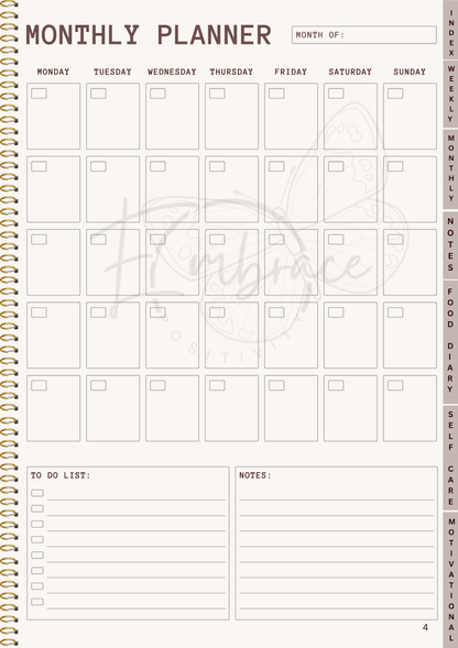Thrive and Shine Digital Planner. Downloadable, Weekly, Monthly, Daily Planning and Self Care Journal, Food Diary, Wellness & Motivation PDF.