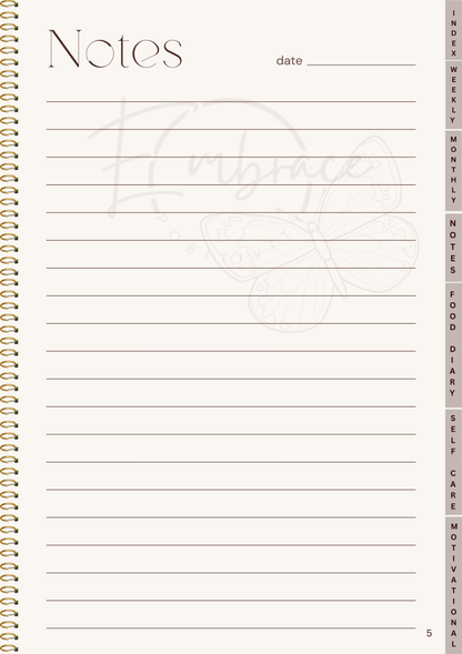Thrive and Shine Digital Planner. Downloadable, Weekly, Monthly, Daily Planning and Self Care Journal, Food Diary, Wellness & Motivation PDF.