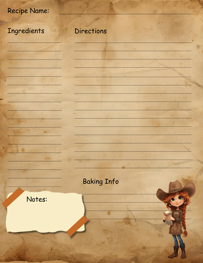 Printable Blank Cookbook – Kickin’ Boots & Cookin’ Roots | Cowgirl Recipe Journal with 8 Tags | Digital Download