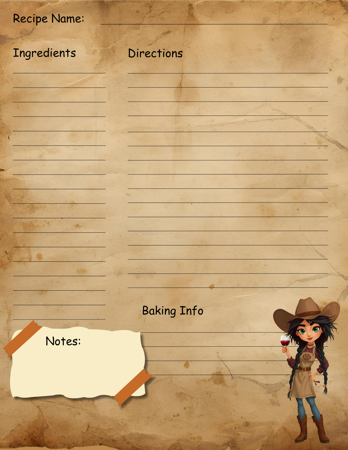 Printable Blank Cookbook – Kickin’ Boots & Cookin’ Roots | Cowgirl Recipe Journal with 8 Tags | Digital Download