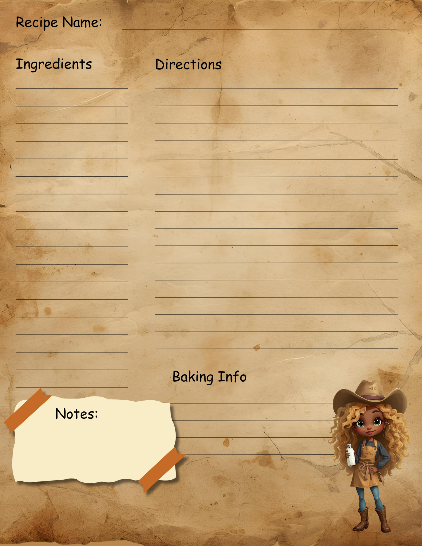 Printable Blank Cookbook – Kickin’ Boots & Cookin’ Roots | Cowgirl Recipe Journal with 8 Tags | Digital Download