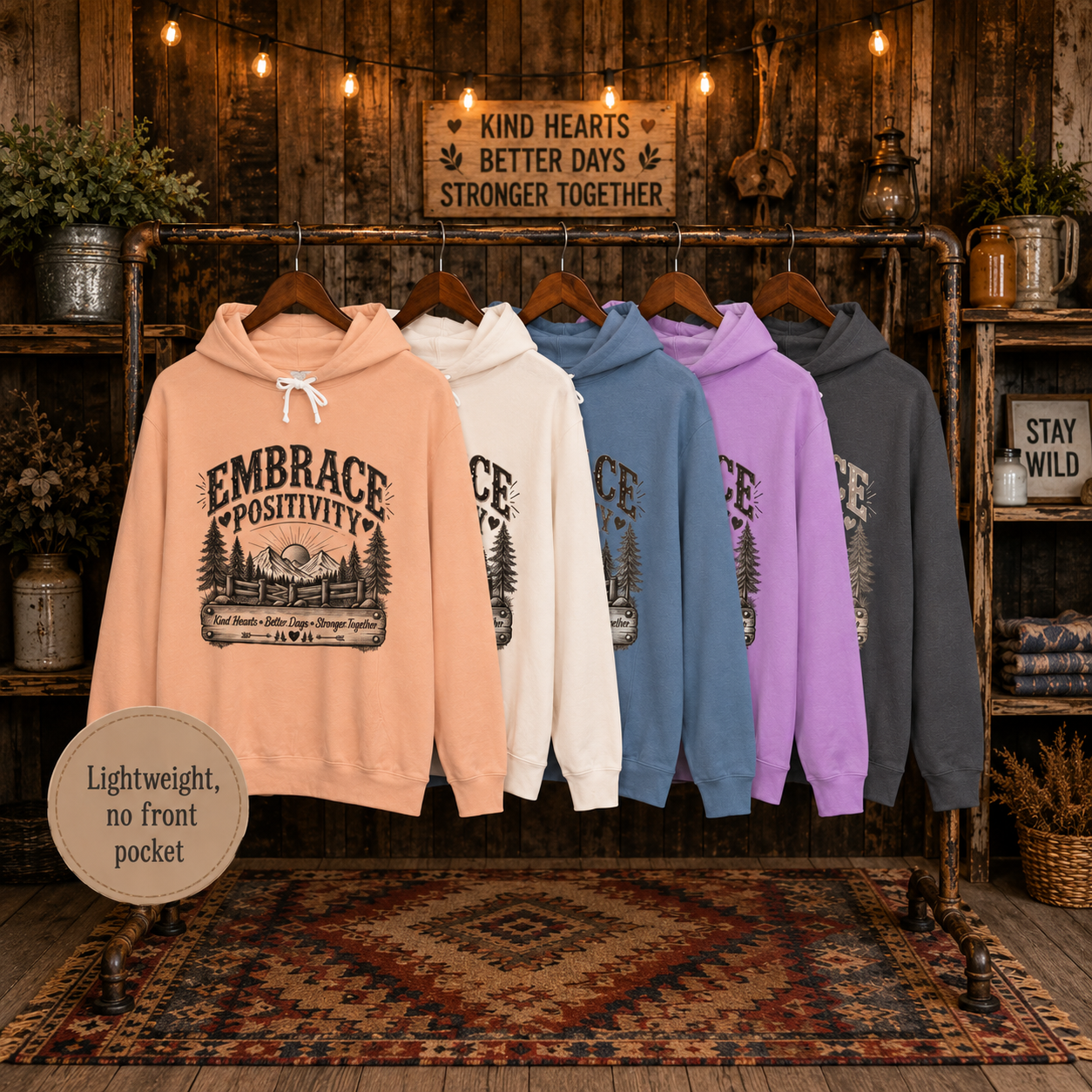 Embrace Positivity Hoodie  Vintage Nature Graphic Hooded Sweatshirt