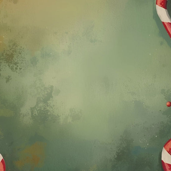 Whimsicle Elf Christmas Card Bundle - Digital Download featuring a festive green background with red and white candy canes and poinsettias. Ideal for printable holiday greeting cards and DIY Christmas stationery.