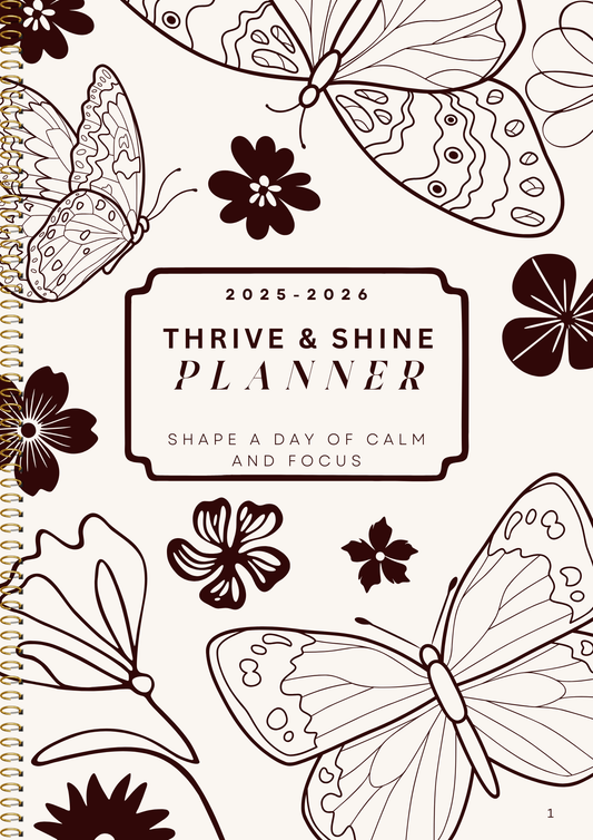 Thrive and Shine Digital Planner. Downloadable, Weekly, Monthly, Daily Planning and Self Care Journal, Food Diary, Wellness & Motivation PDF.